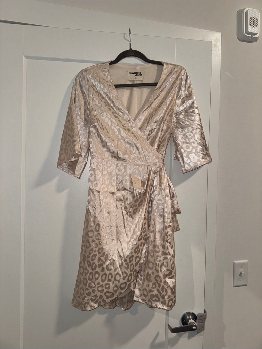 Savannah Midi Wrap Dress in Champagne Leopard Jacquard